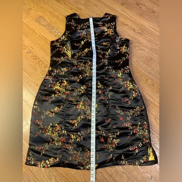 Vintage 90s Suzy Shier Floral Satin Cheongsam Qipao Mini Dress Black XL - Picture 6 of 7
